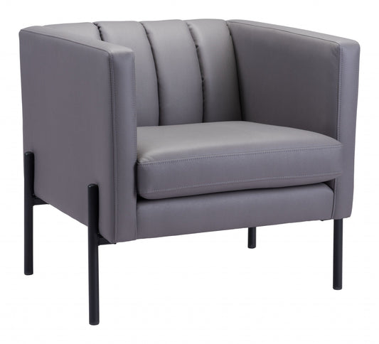 HomeRoots 28" Modern Cube Faux Leather Accent Chair With Light Gray and Black Finish
