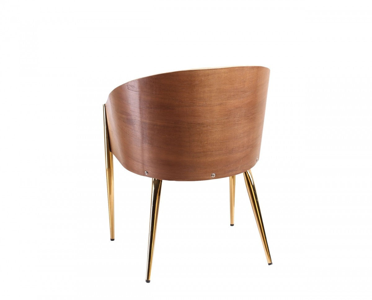 HomeRoots 28" Modern Walnut And Black Stylish Faux Leather Accent Chair With Gold Base Finish