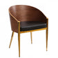 HomeRoots 28" Modern Walnut And Black Stylish Faux Leather Accent Chair With Gold Base Finish