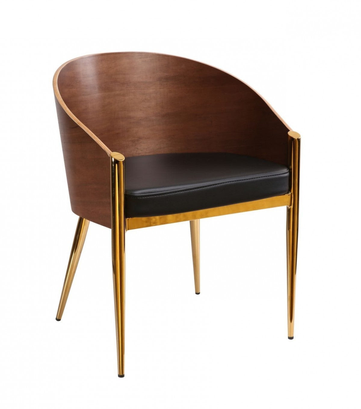 HomeRoots 28" Modern Walnut And Black Stylish Faux Leather Accent Chair With Gold Base Finish