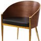 HomeRoots 28" Modern Walnut And Black Stylish Faux Leather Accent Chair With Gold Base Finish