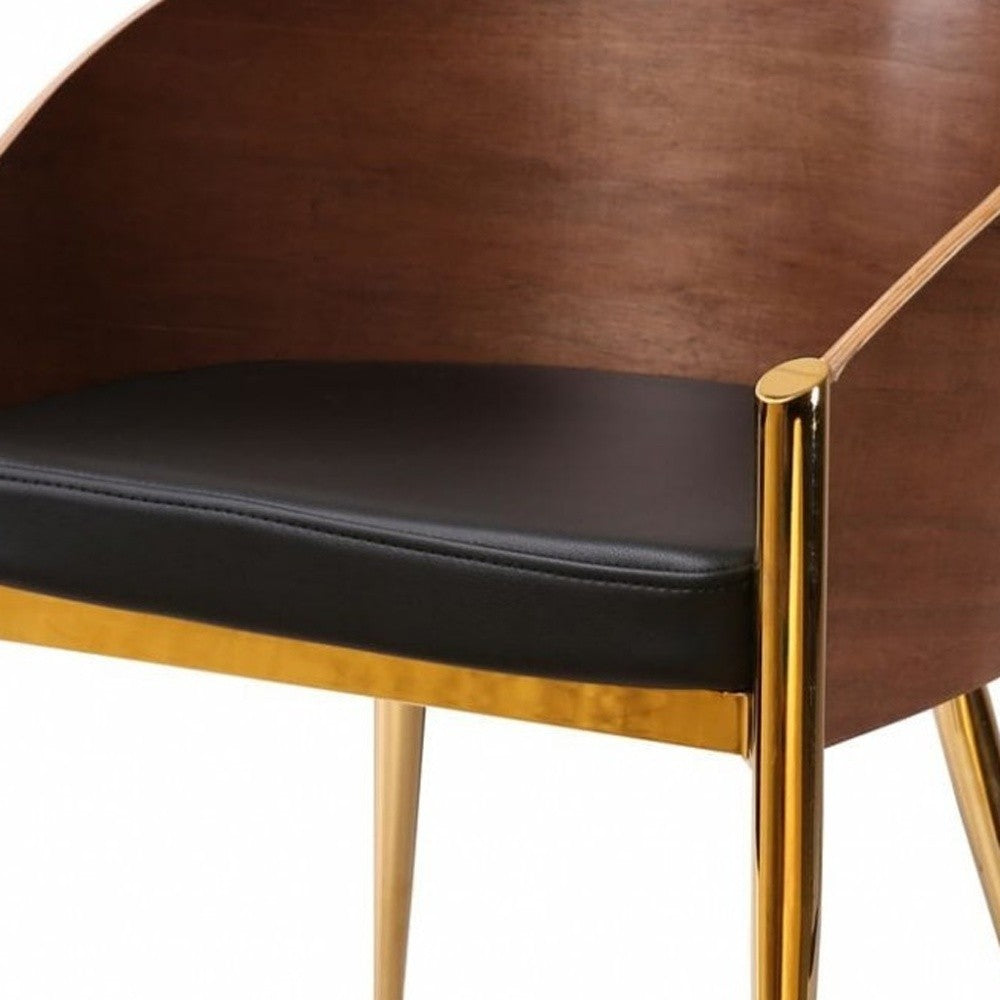HomeRoots 28" Modern Walnut And Black Stylish Faux Leather Accent Chair With Gold Base Finish