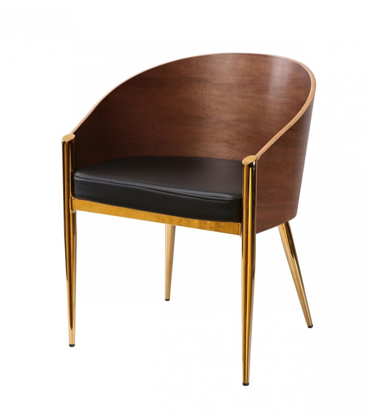 HomeRoots 28" Modern Walnut And Black Stylish Faux Leather Accent Chair With Gold Base Finish