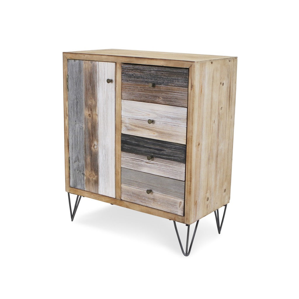 HomeRoots 28" Multi Solid And Manufactured Wood Four Drawer Sideboard