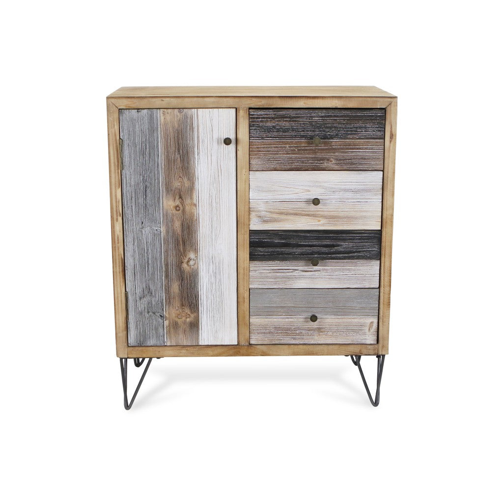 HomeRoots 28" Multi Solid And Manufactured Wood Four Drawer Sideboard