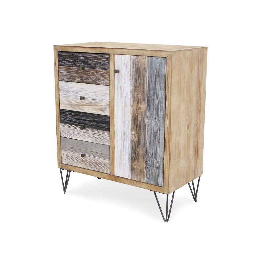 HomeRoots 28" Multi Solid And Manufactured Wood Four Drawer Sideboard