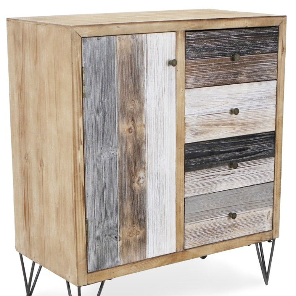HomeRoots 28" Multi Solid And Manufactured Wood Four Drawer Sideboard