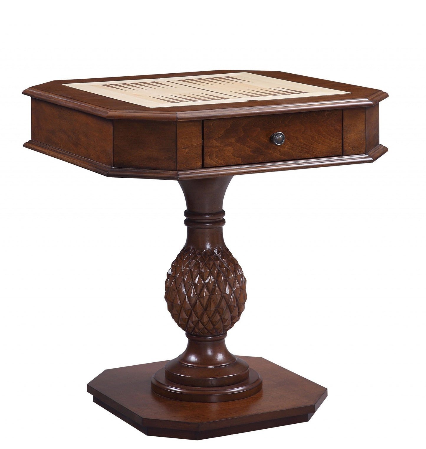 HomeRoots 28" Octagon Console Table And Drawers iin Brown Finish