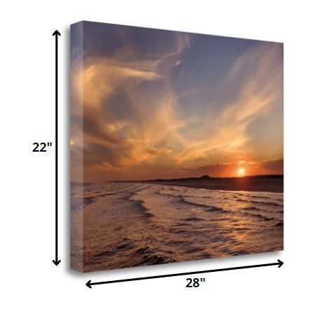 HomeRoots 28" Orange Sunset Over The Ocean 4 Giclee Wrap Canvas Wall Art