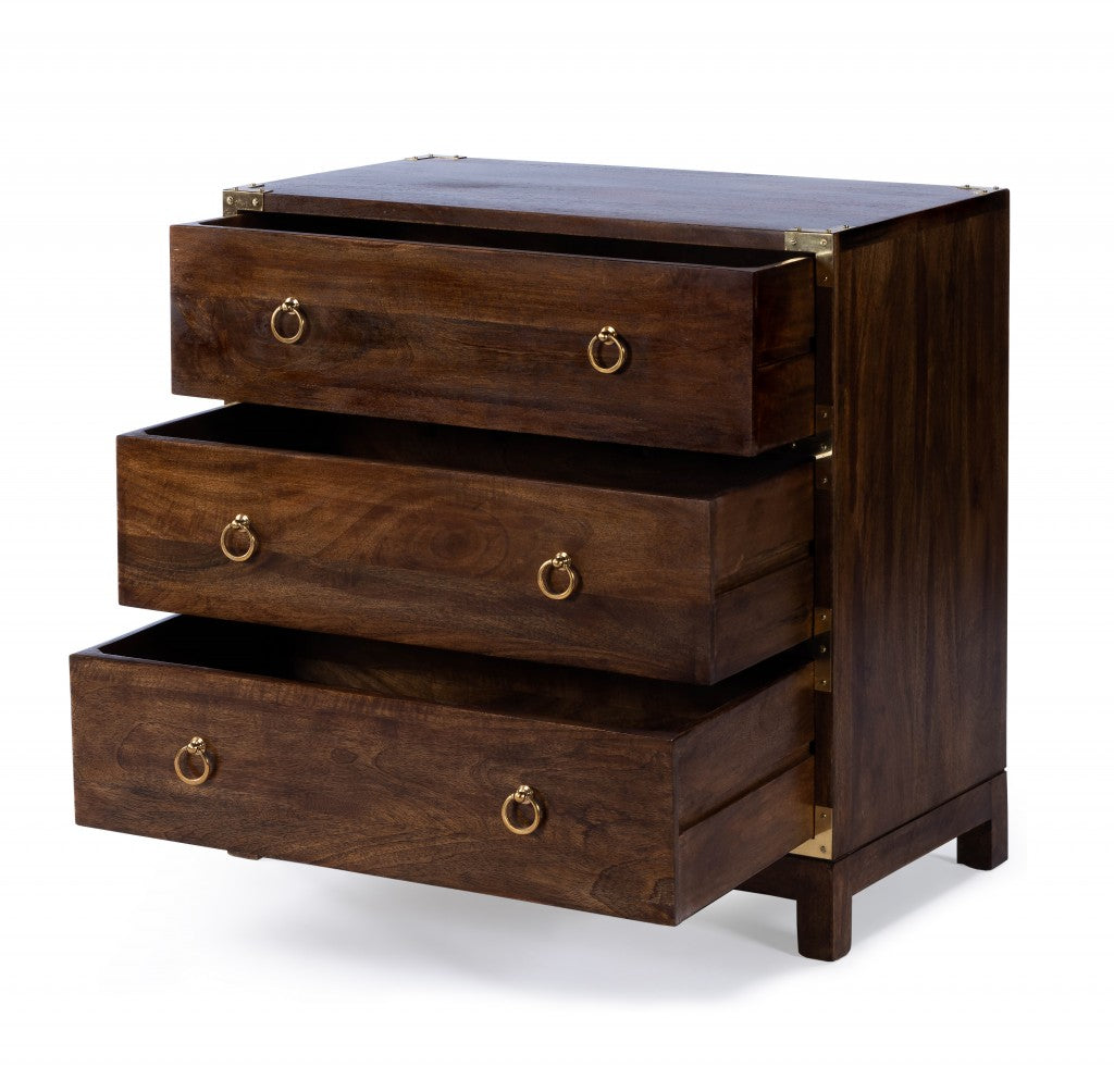 HomeRoots 28" Solid Wood Three Drawer Dresser in Brown Finish