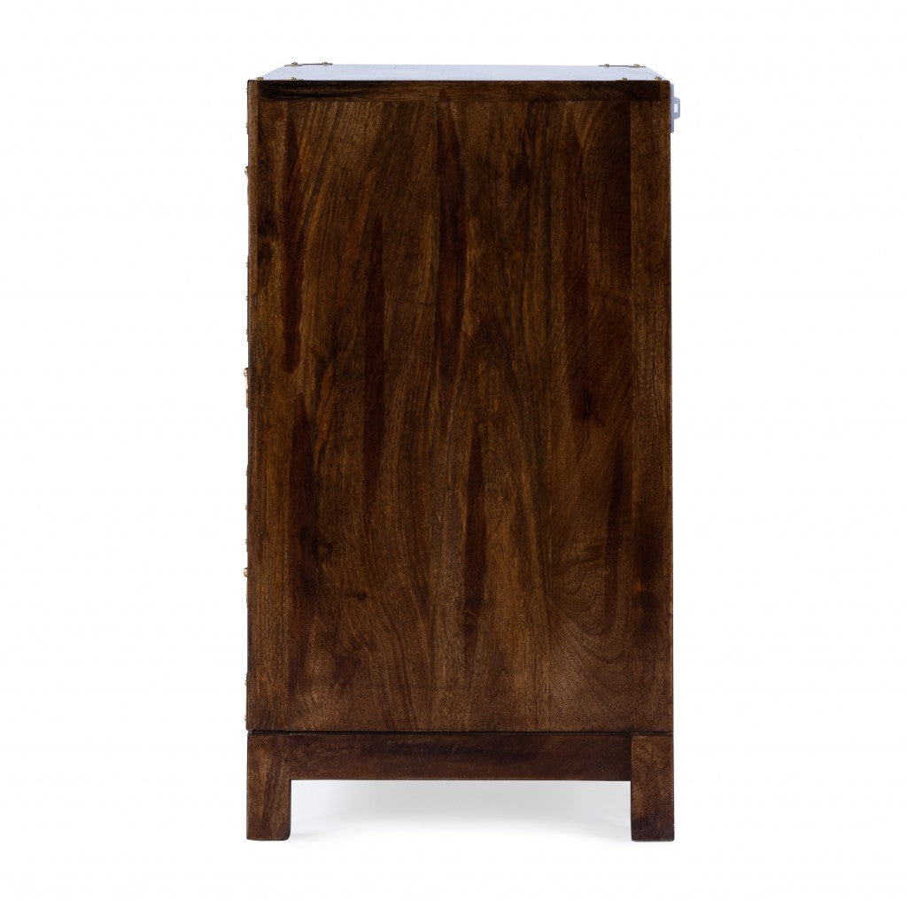 HomeRoots 28" Solid Wood Three Drawer Dresser in Brown Finish