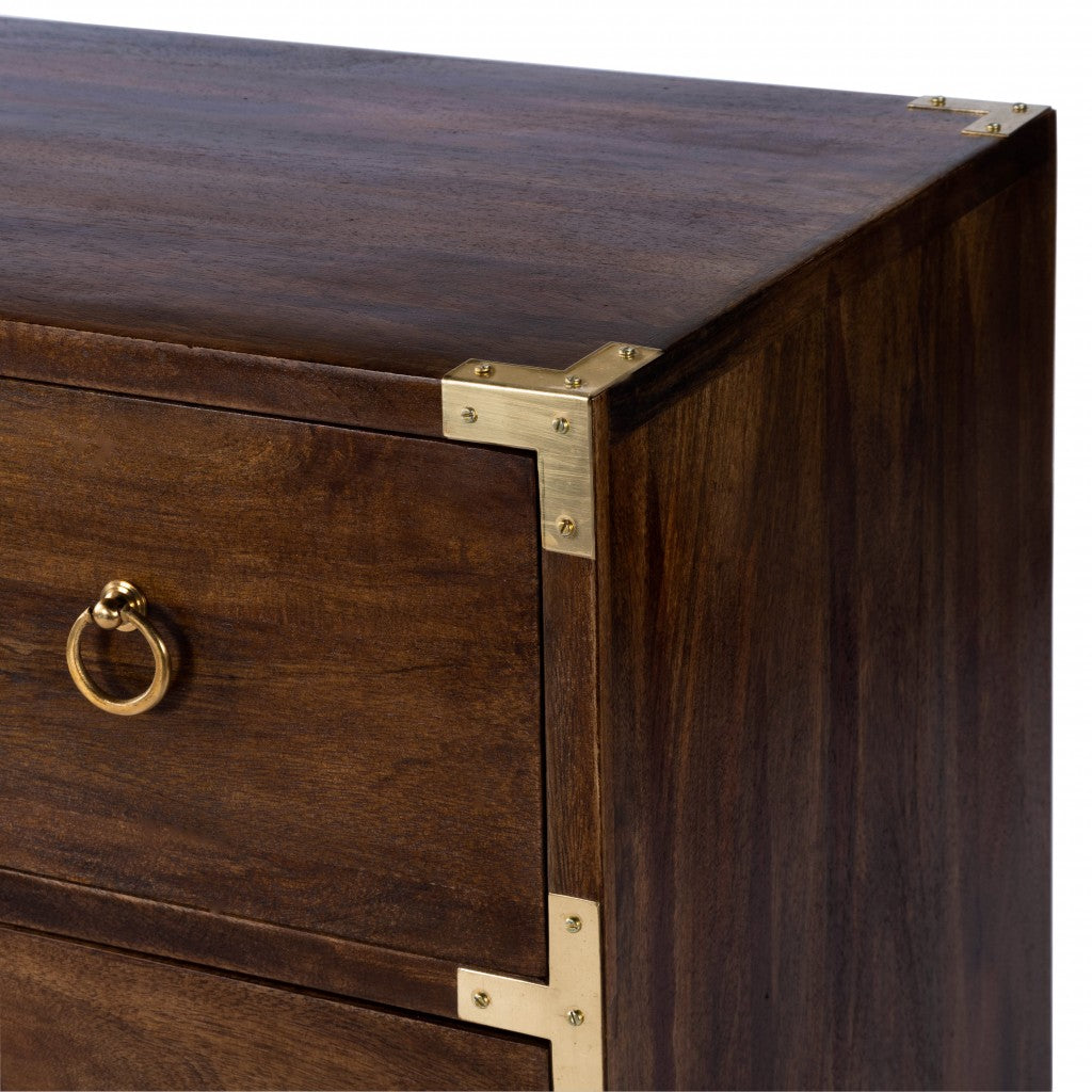 HomeRoots 28" Solid Wood Three Drawer Dresser in Brown Finish