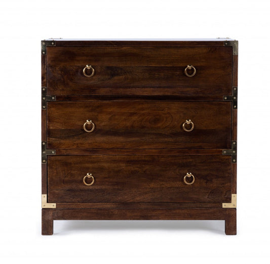 HomeRoots 28" Solid Wood Three Drawer Dresser in Brown Finish