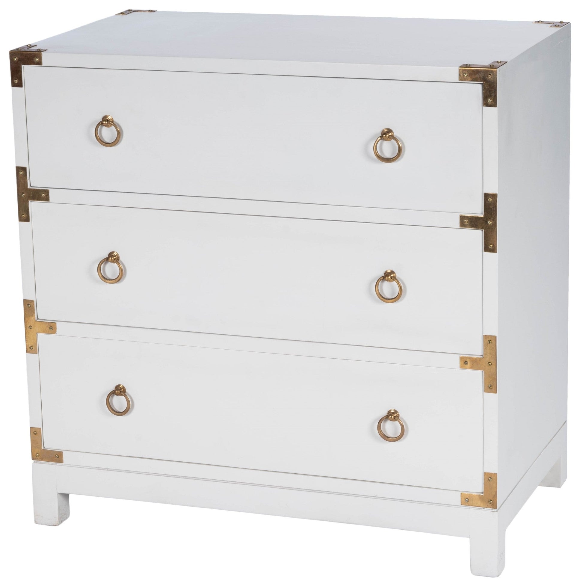 HomeRoots 28" Solid Wood Three Drawer Dresser in Glossy White Finish