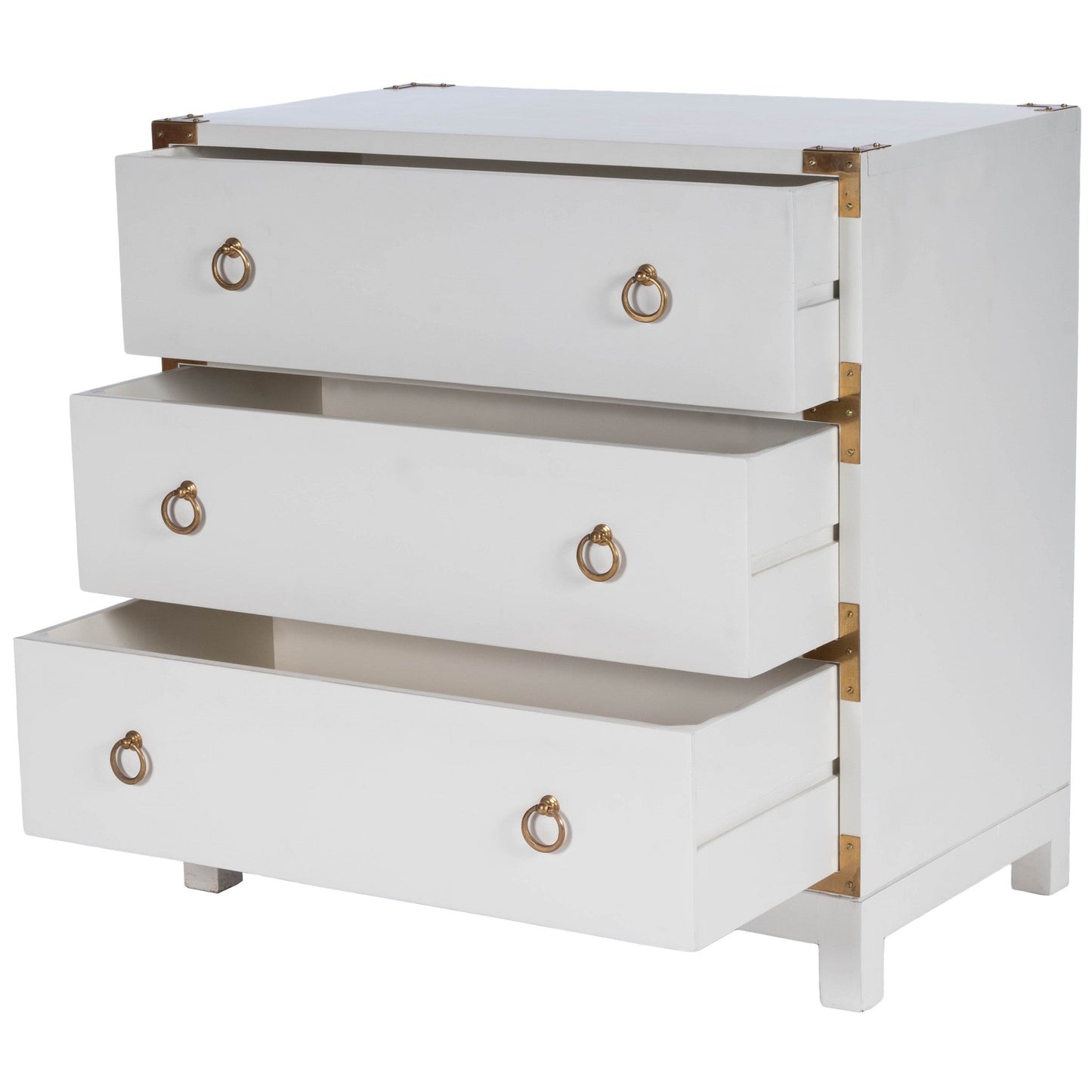 HomeRoots 28" Solid Wood Three Drawer Dresser in Glossy White Finish