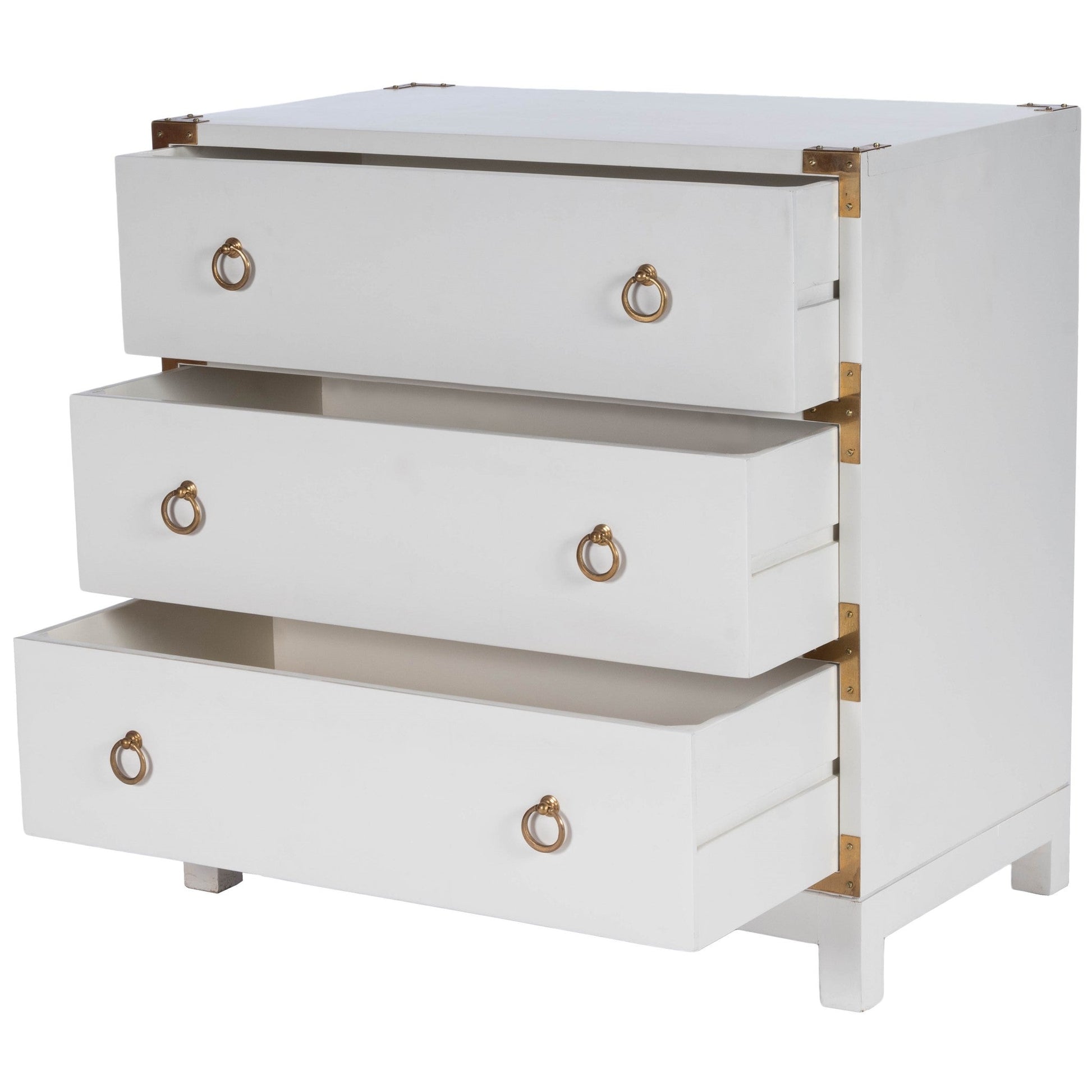HomeRoots 28" Solid Wood Three Drawer Dresser in Glossy White Finish