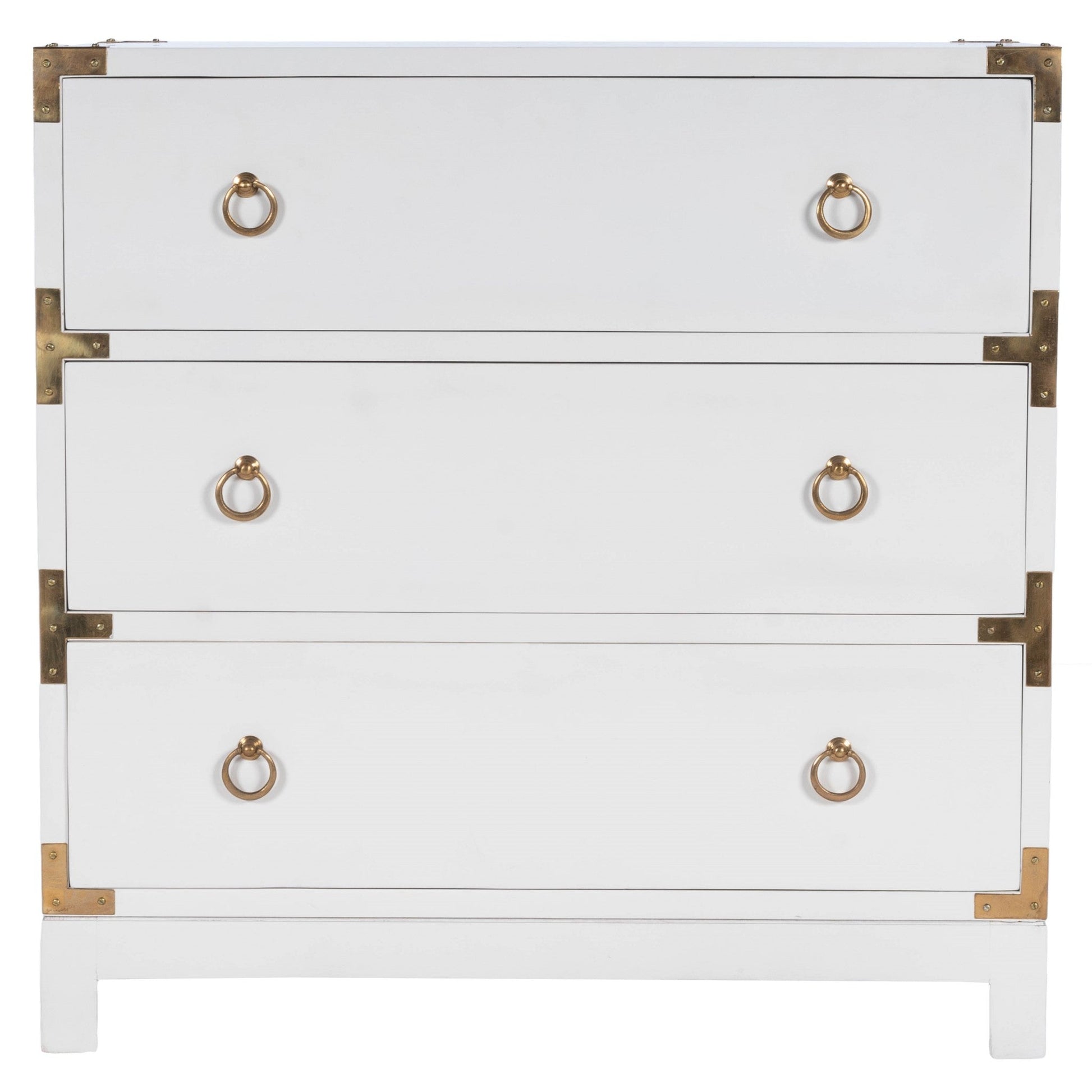 HomeRoots 28" Solid Wood Three Drawer Dresser in Glossy White Finish