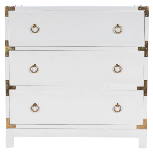 HomeRoots 28" Solid Wood Three Drawer Dresser in Glossy White Finish