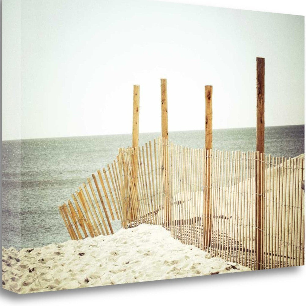 HomeRoots 28" White Beach Wooden Sand Fence Giclee Wrap Canvas Wall Art