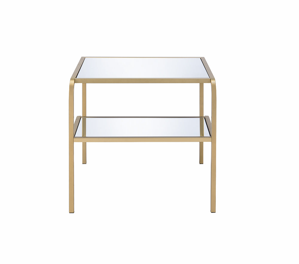 HomeRoots 28" x 24" x 23" Gold And Clear Glass End Table