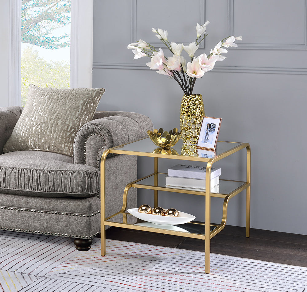 HomeRoots 28" x 24" x 23" Gold And Clear Glass End Table