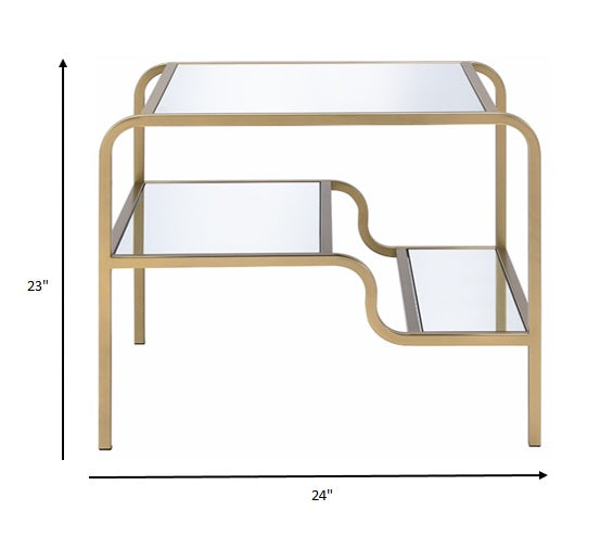 HomeRoots 28" x 24" x 23" Gold And Clear Glass End Table