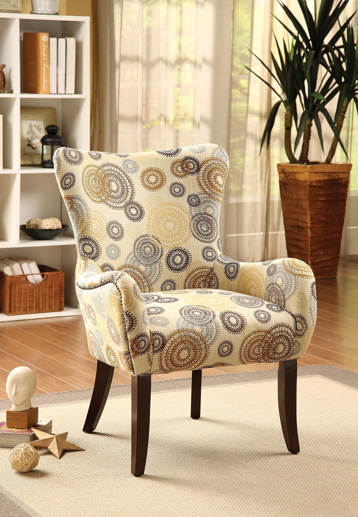 HomeRoots 28" x 27" x 39" Fabric Accent Chair With Espresso Finish