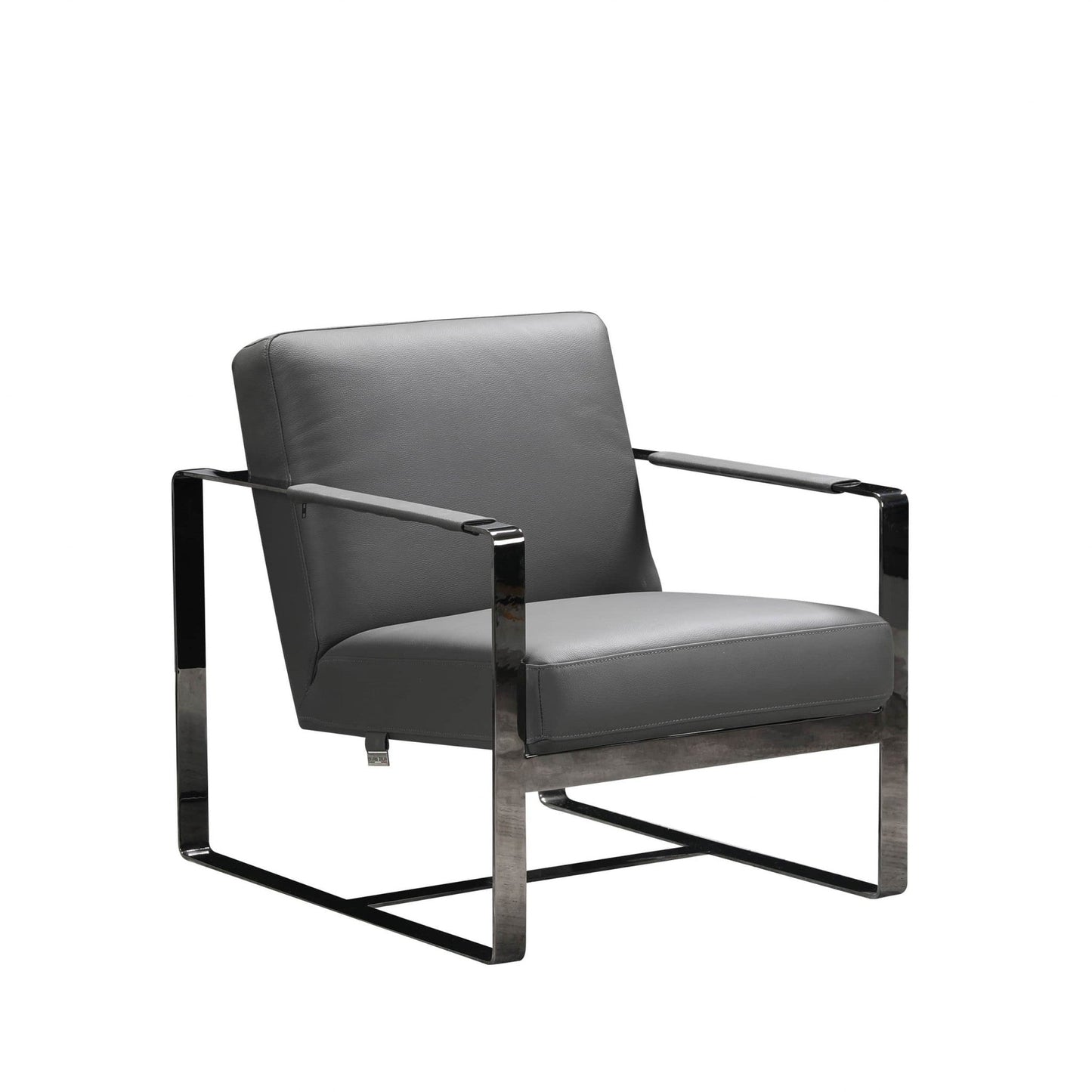 HomeRoots 28" x 35" x 31" Leather Accent Chair in Dark Gray Finish