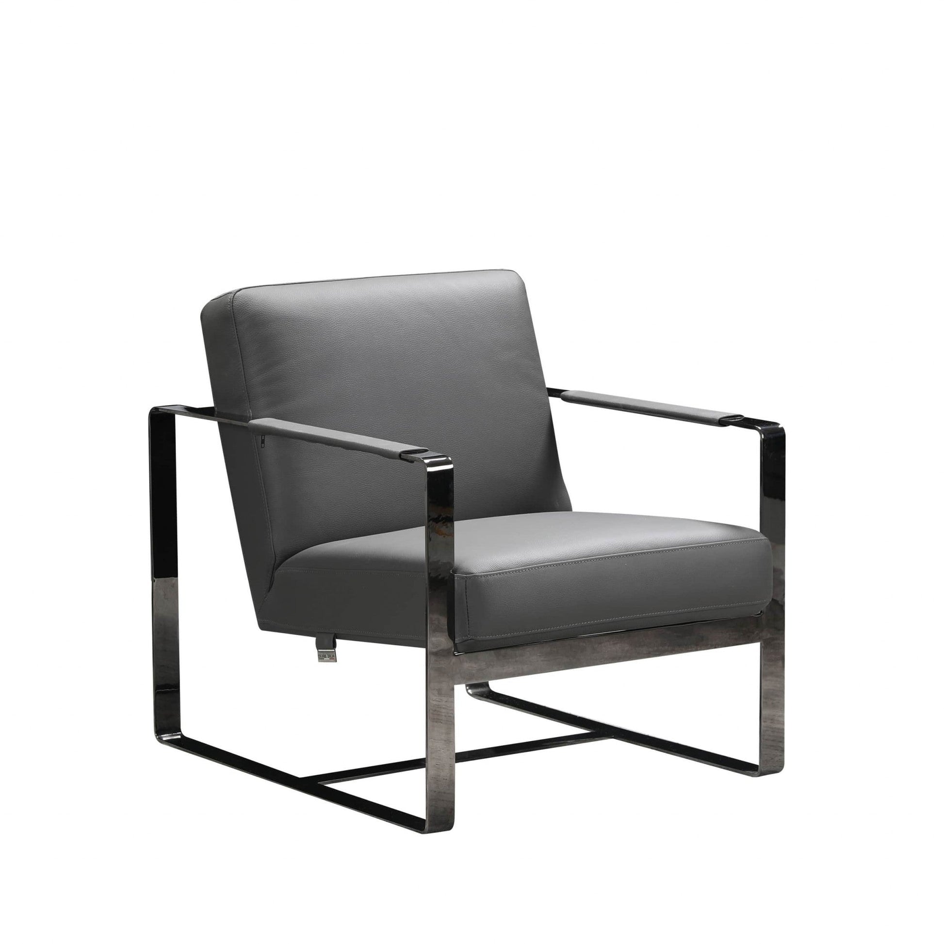HomeRoots 28" x 35" x 31" Leather Accent Chair in Dark Gray Finish