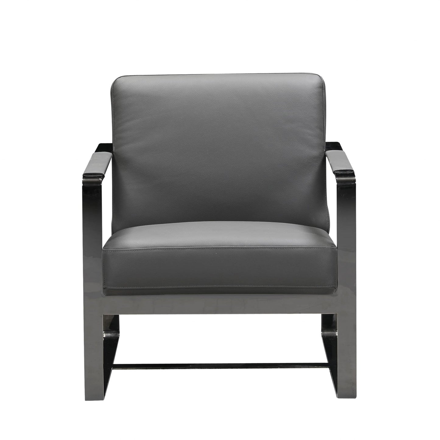 HomeRoots 28" x 35" x 31" Leather Accent Chair in Dark Gray Finish
