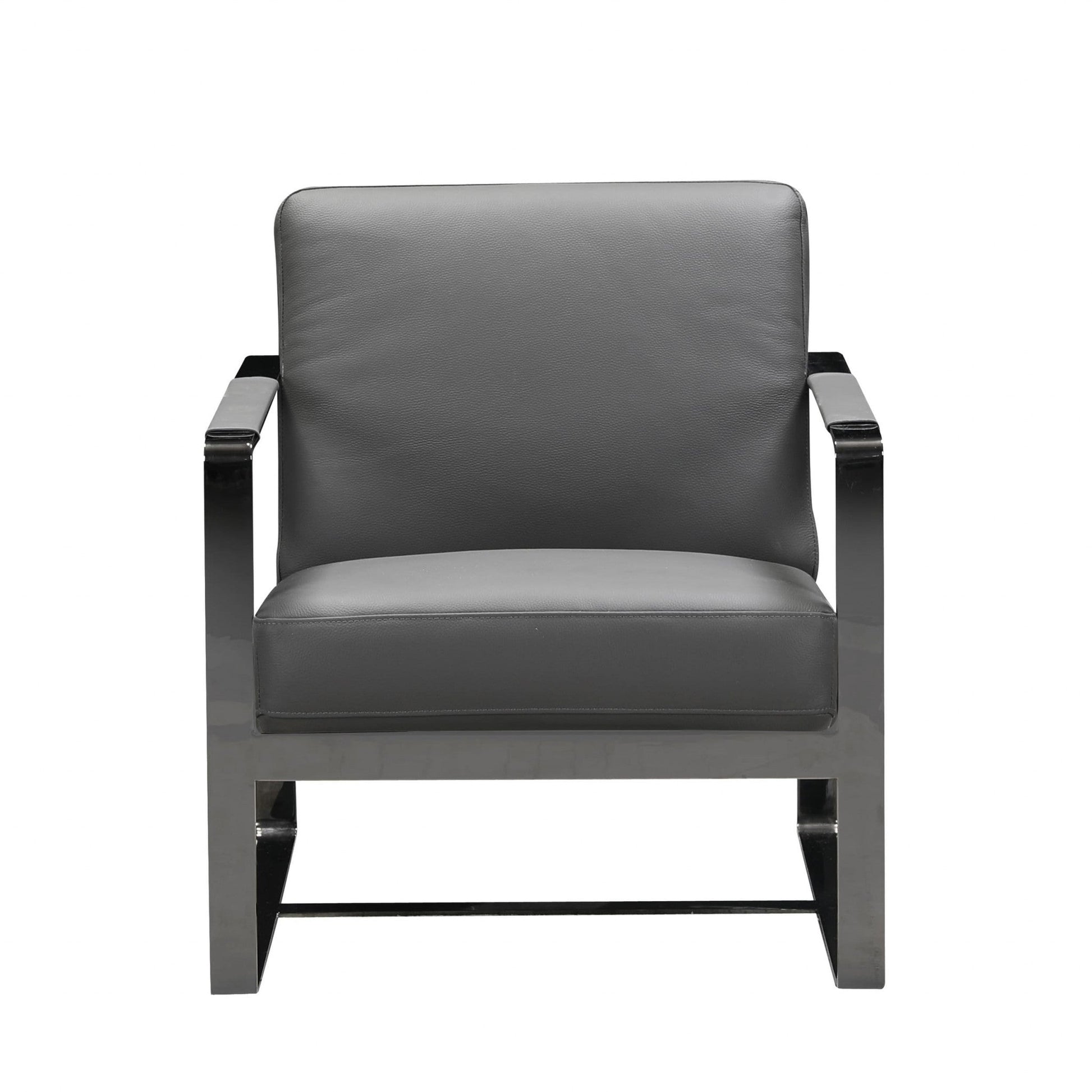 HomeRoots 28" x 35" x 31" Leather Accent Chair in Dark Gray Finish