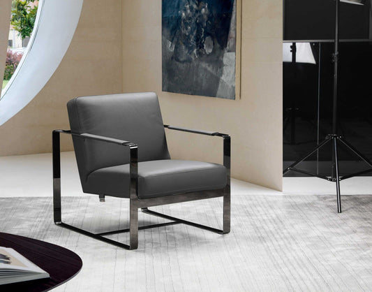 HomeRoots 28" x 35" x 31" Leather Accent Chair in Dark Gray Finish
