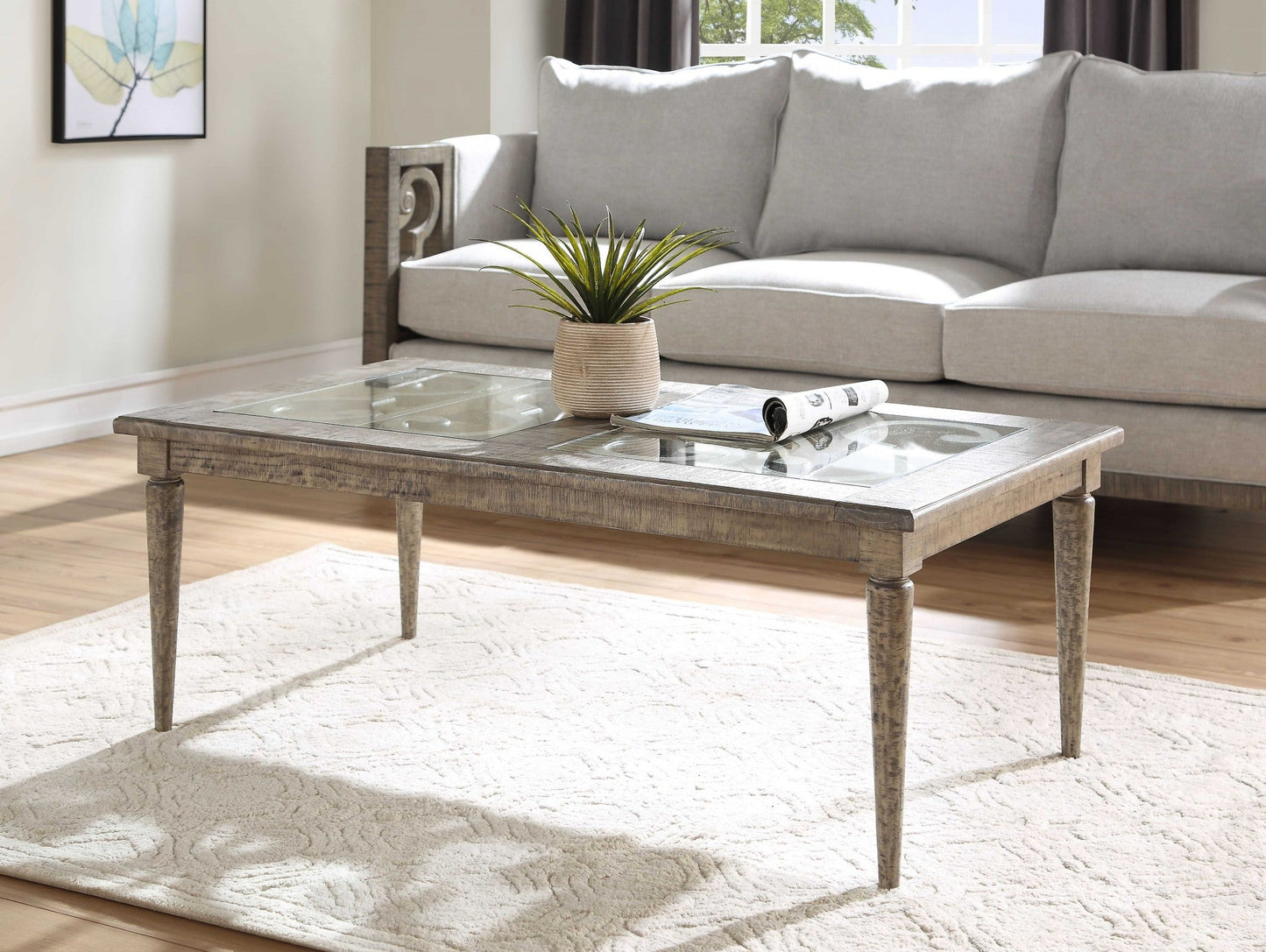 HomeRoots 28" x 50" x 18" Salvaged Natural Wood Coffee Table With Glass Finish