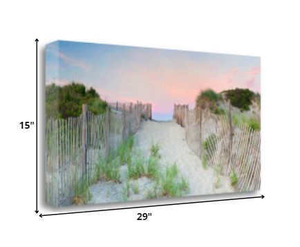 HomeRoots 29" Beach Entrance with Pink Sunset 1 Giclee Wrap Canvas Wall Art
