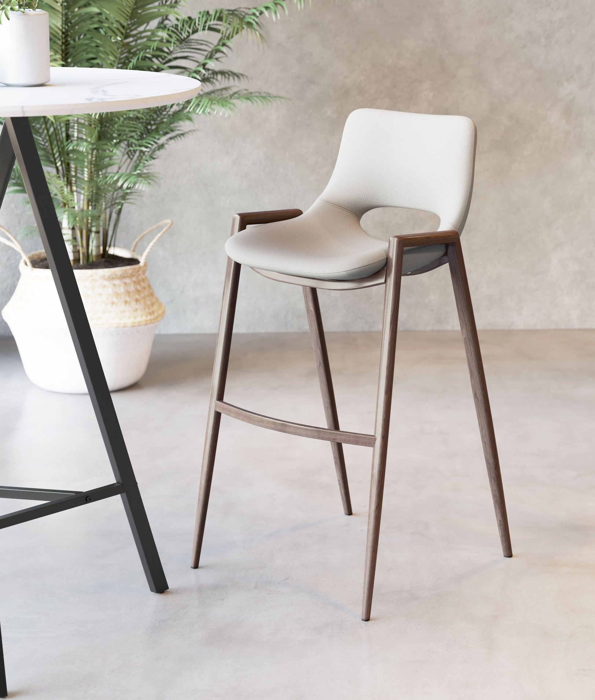 HomeRoots 29" Beige And Brown Steel Low Back Bar Height Chairs in Set of Two