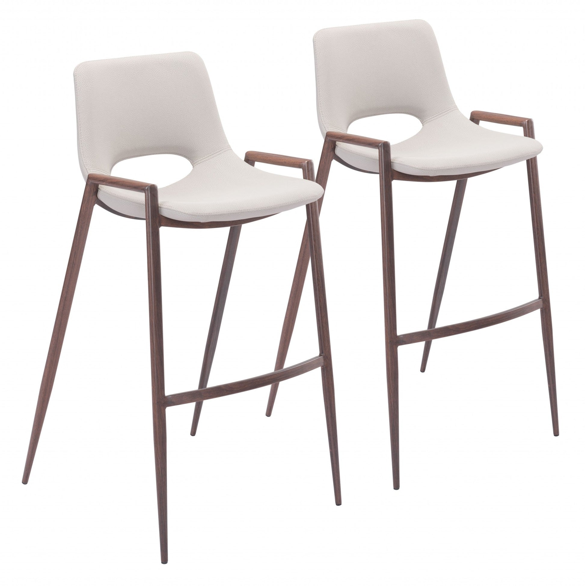 HomeRoots 29" Beige And Brown Steel Low Back Bar Height Chairs in Set of Two