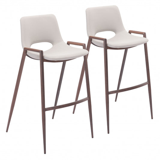 HomeRoots 29" Beige And Brown Steel Low Back Bar Height Chairs in Set of Two