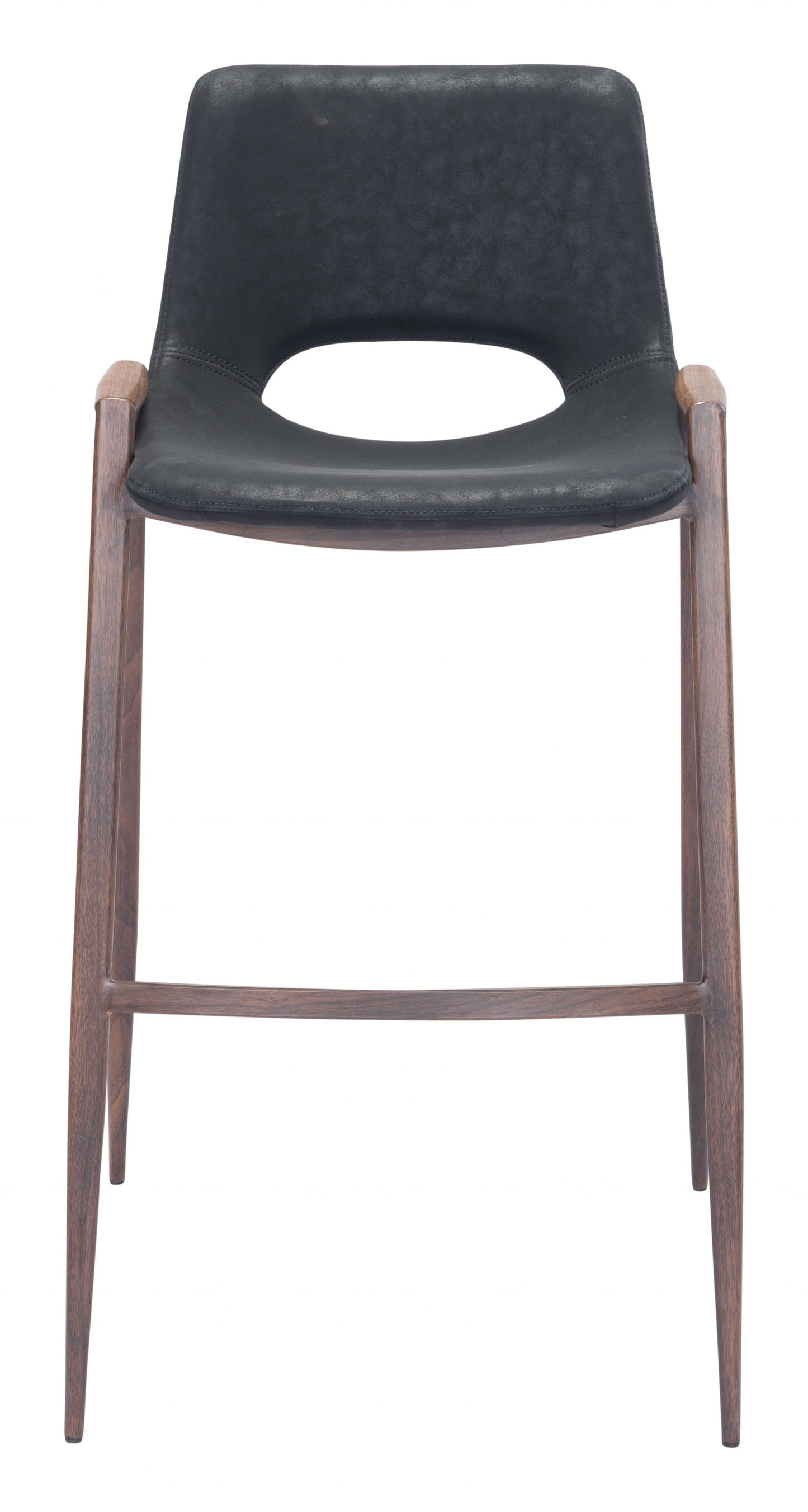 HomeRoots 29" Black And Brown Steel Low Back Bar Height Chairs in Set of Two