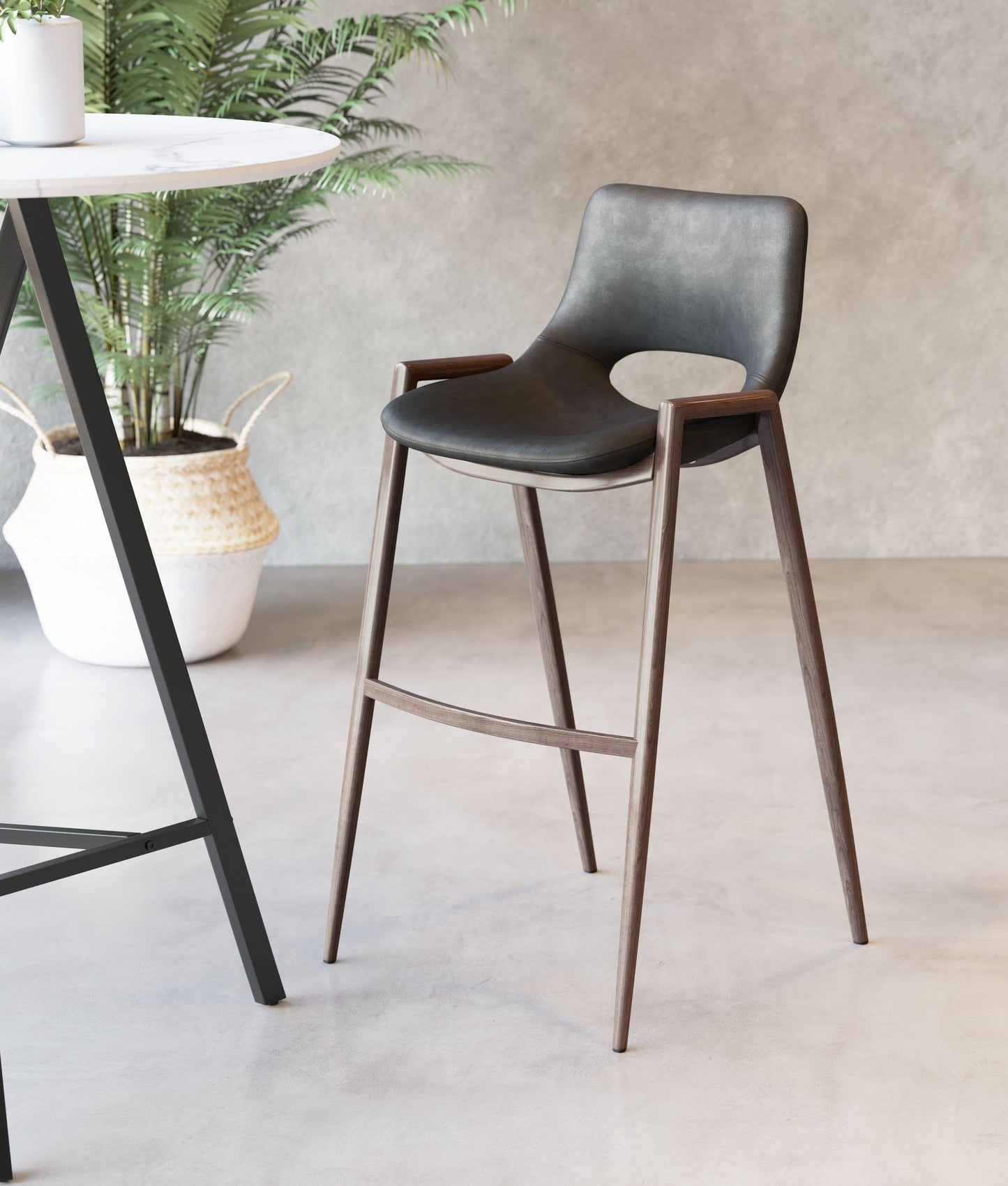 HomeRoots 29" Black And Brown Steel Low Back Bar Height Chairs in Set of Two