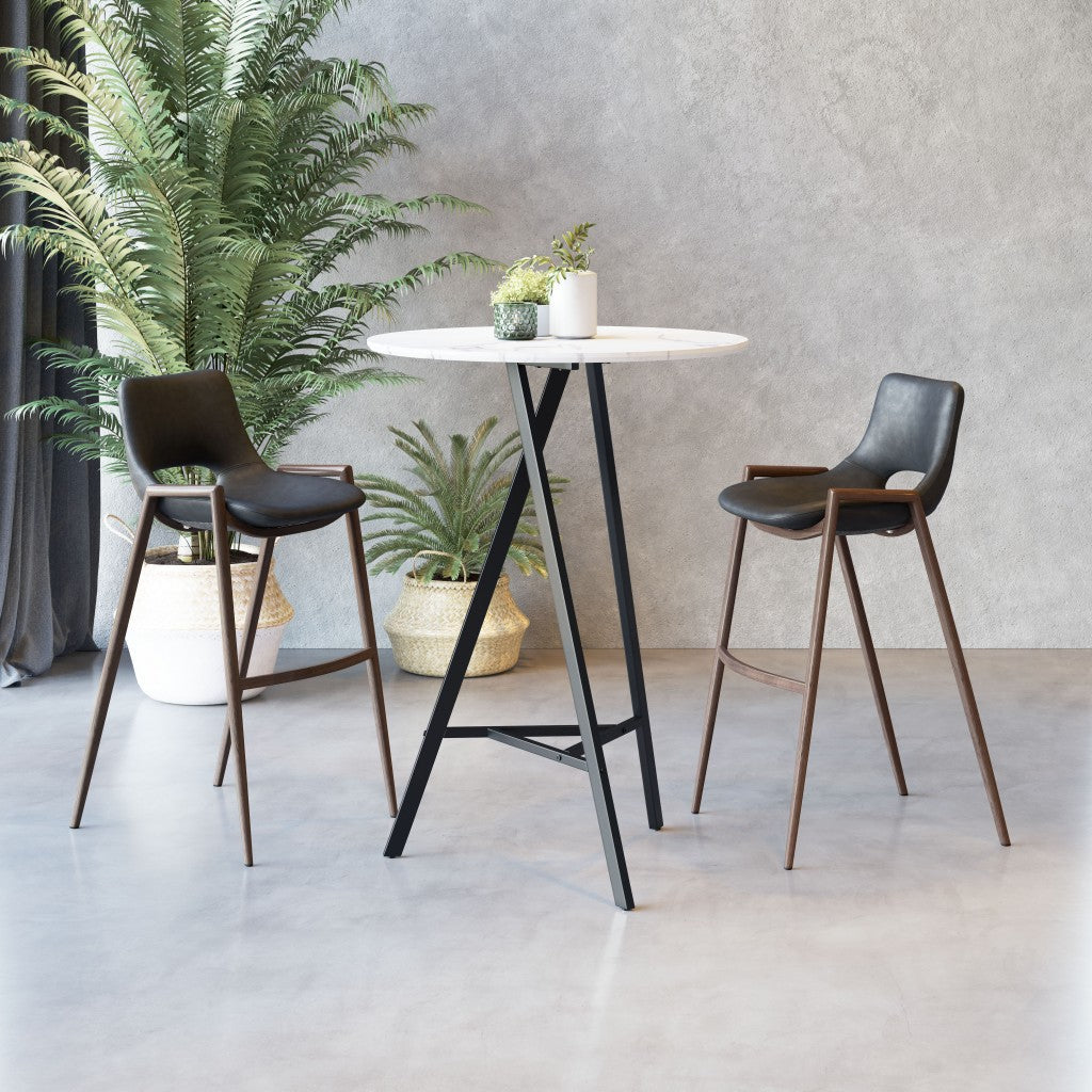 HomeRoots 29" Black And Brown Steel Low Back Bar Height Chairs in Set of Two