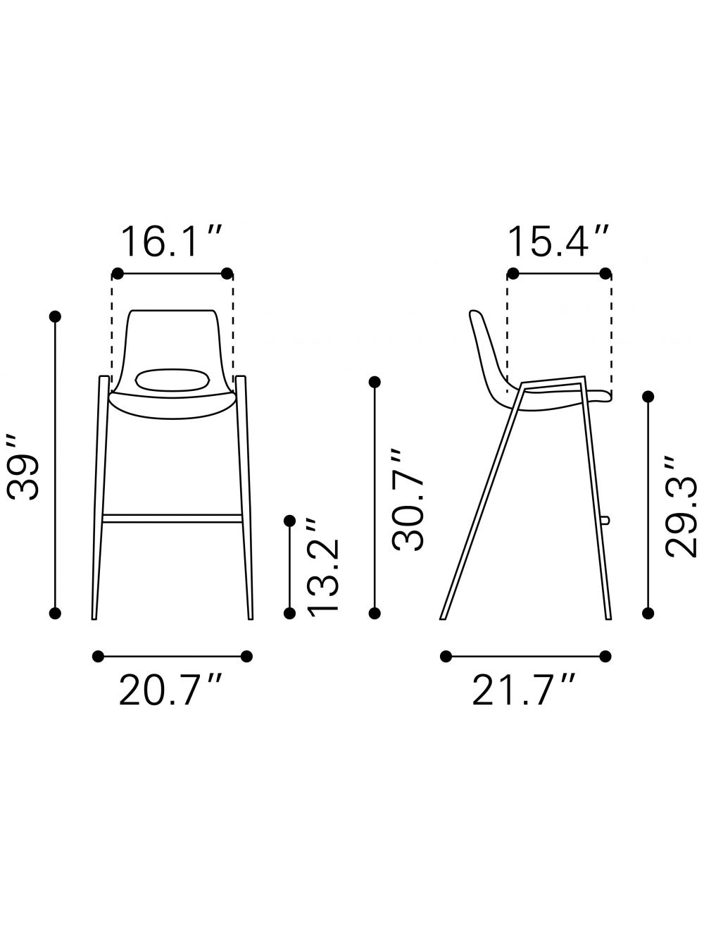 HomeRoots 29" Black And Brown Steel Low Back Bar Height Chairs in Set of Two