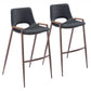 HomeRoots 29" Black And Brown Steel Low Back Bar Height Chairs in Set of Two