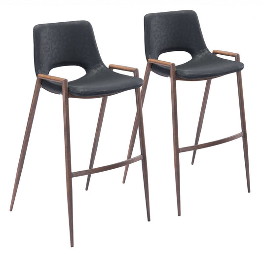 HomeRoots 29" Black And Brown Steel Low Back Bar Height Chairs in Set of Two
