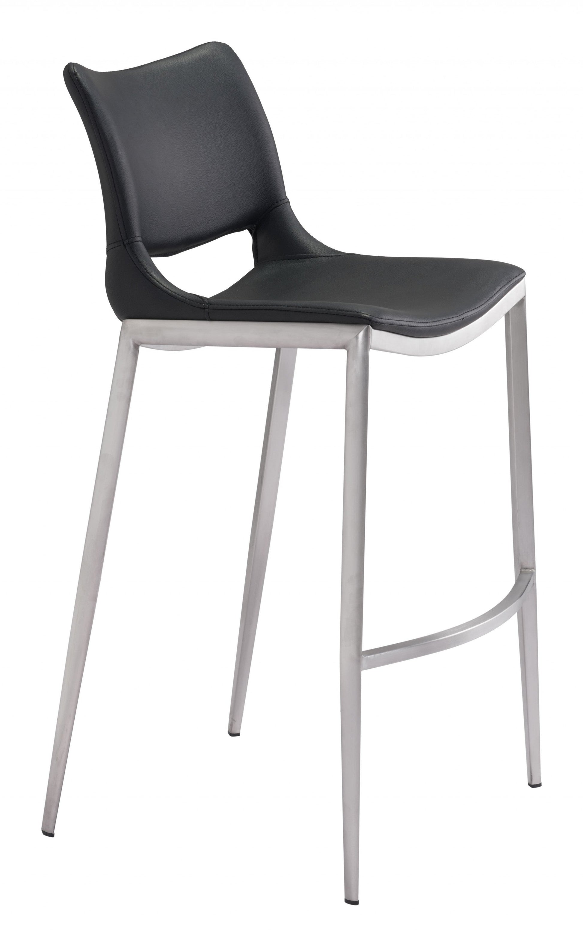 HomeRoots 29" Black And Silver Steel Low Back Bar Height Chairs in Set of Two