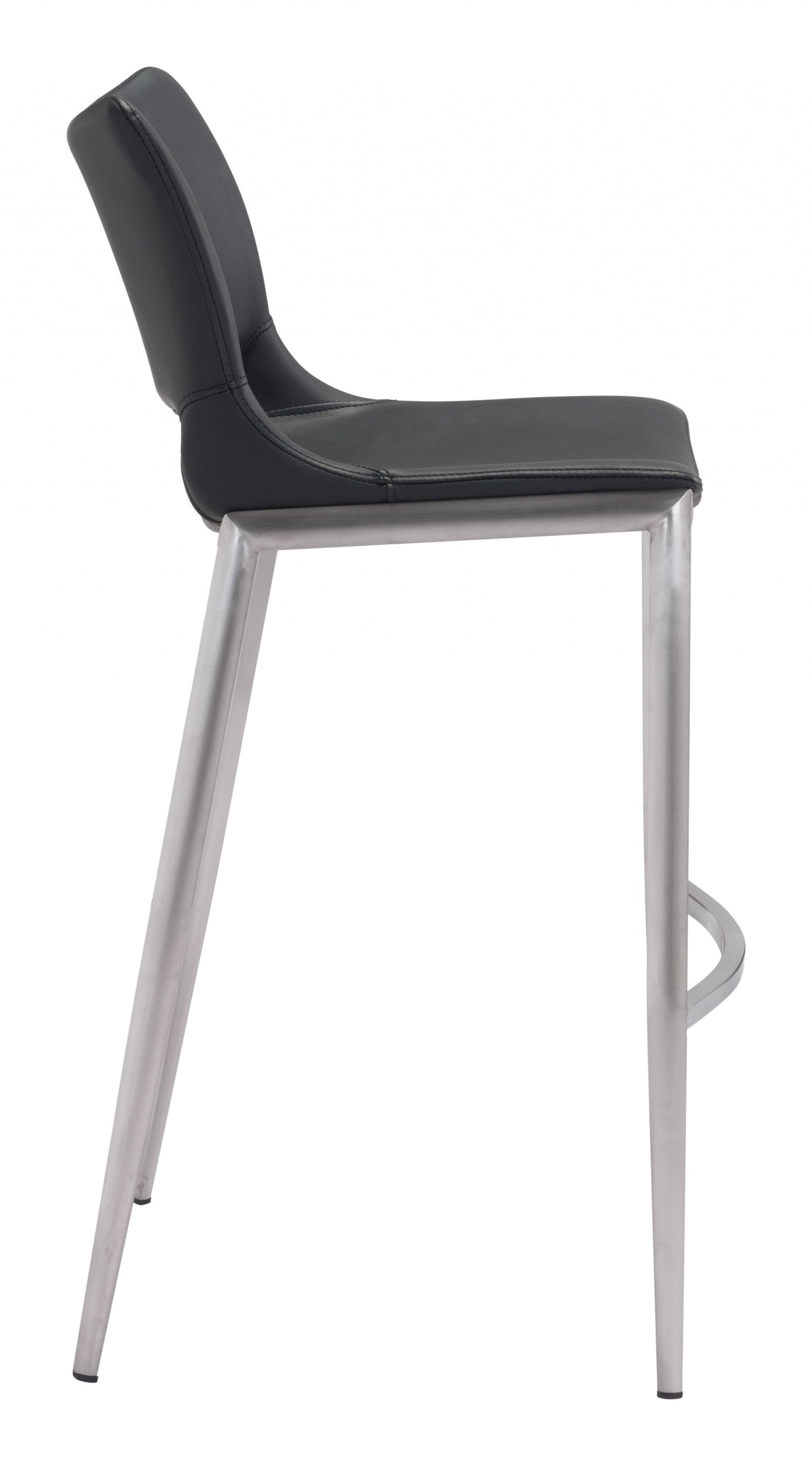 HomeRoots 29" Black And Silver Steel Low Back Bar Height Chairs in Set of Two