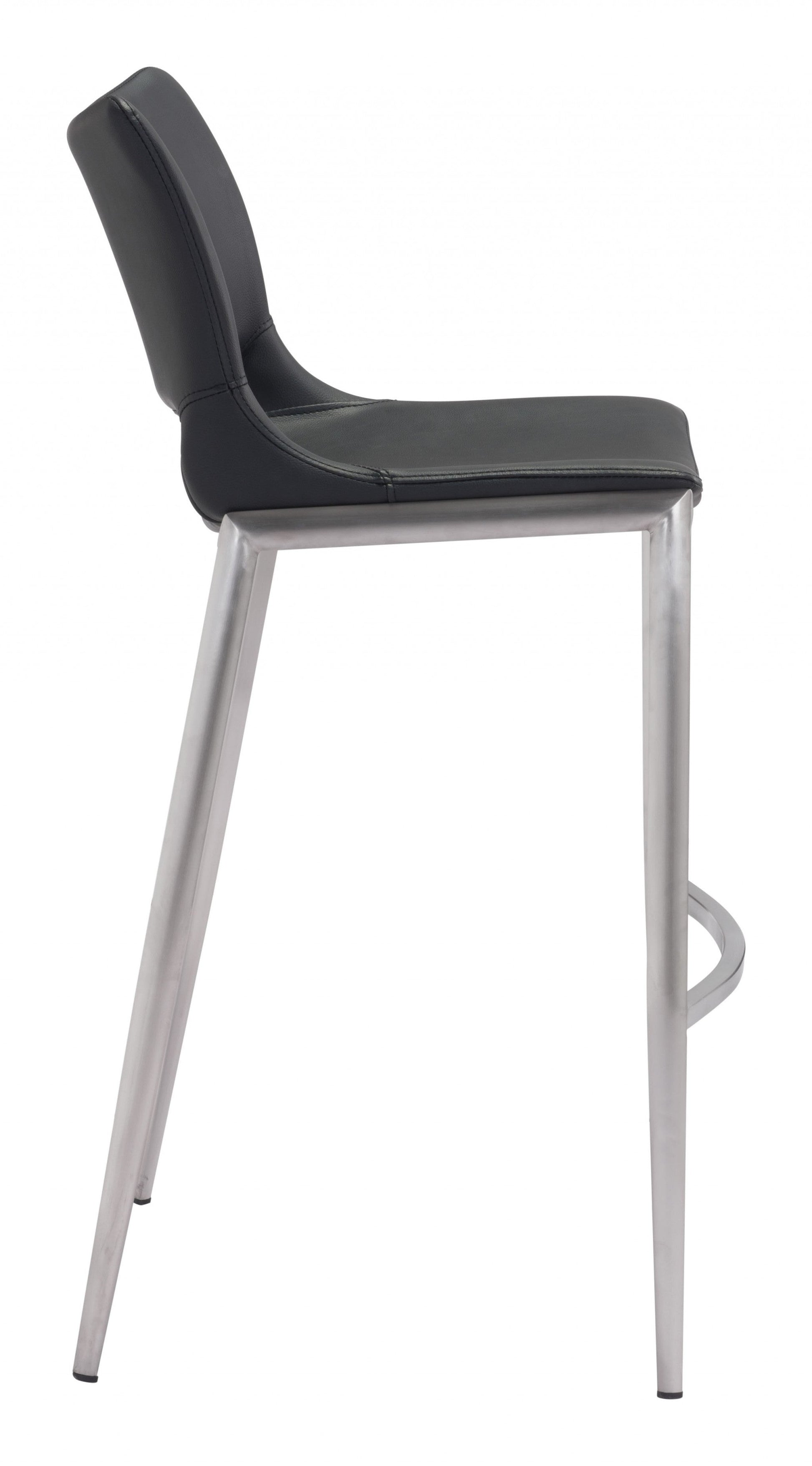 HomeRoots 29" Black And Silver Steel Low Back Bar Height Chairs in Set of Two