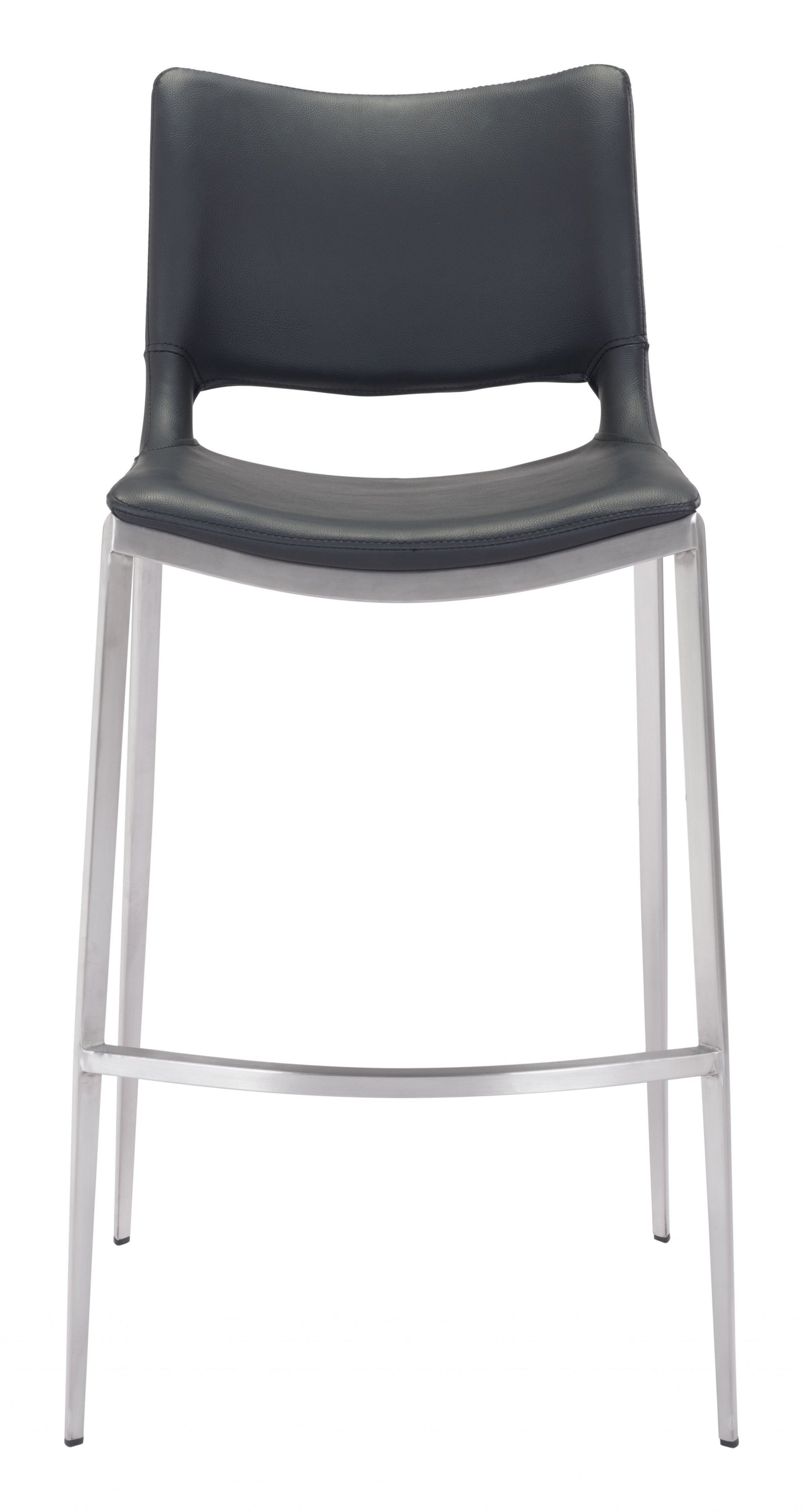 HomeRoots 29" Black And Silver Steel Low Back Bar Height Chairs in Set of Two