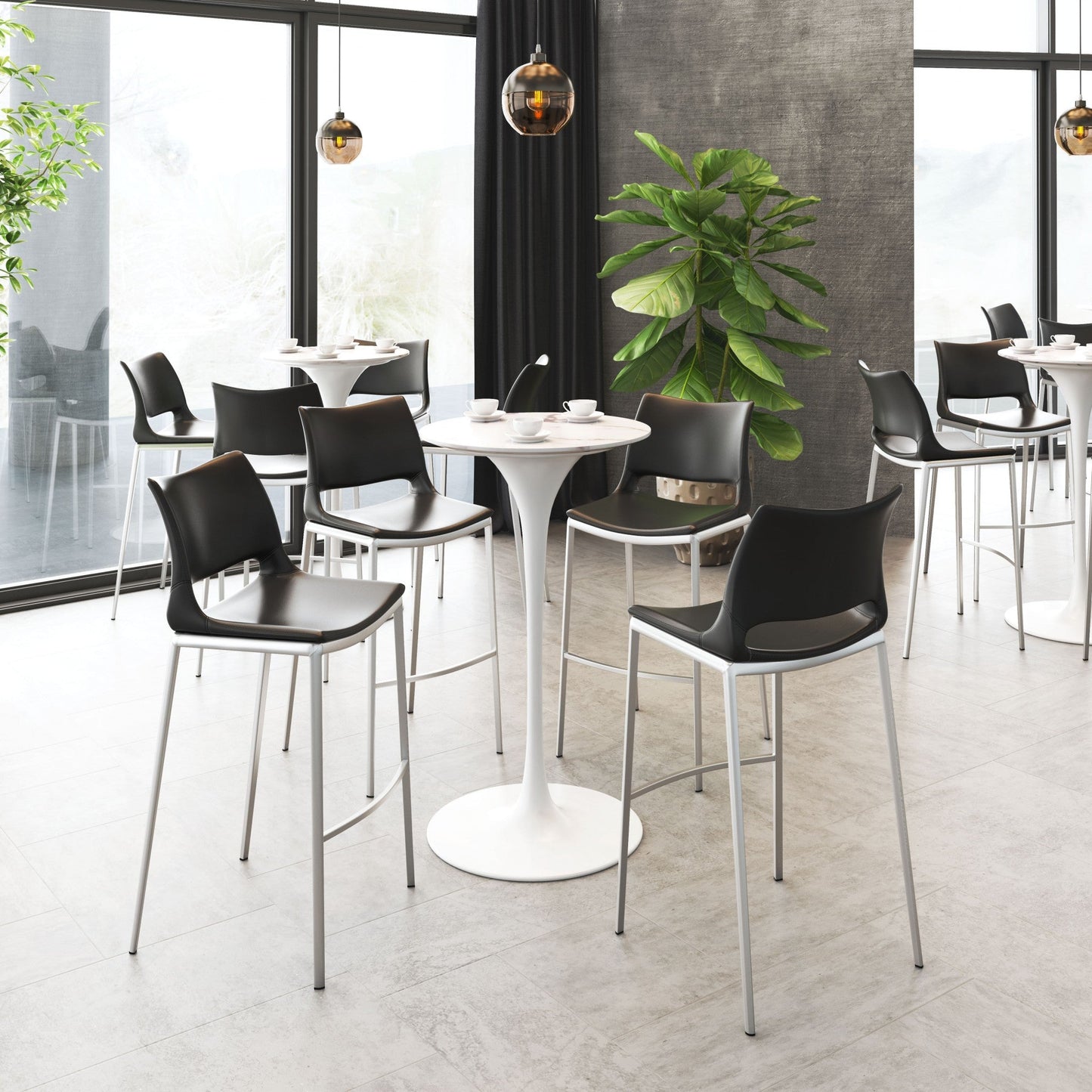 HomeRoots 29" Black And Silver Steel Low Back Bar Height Chairs in Set of Two