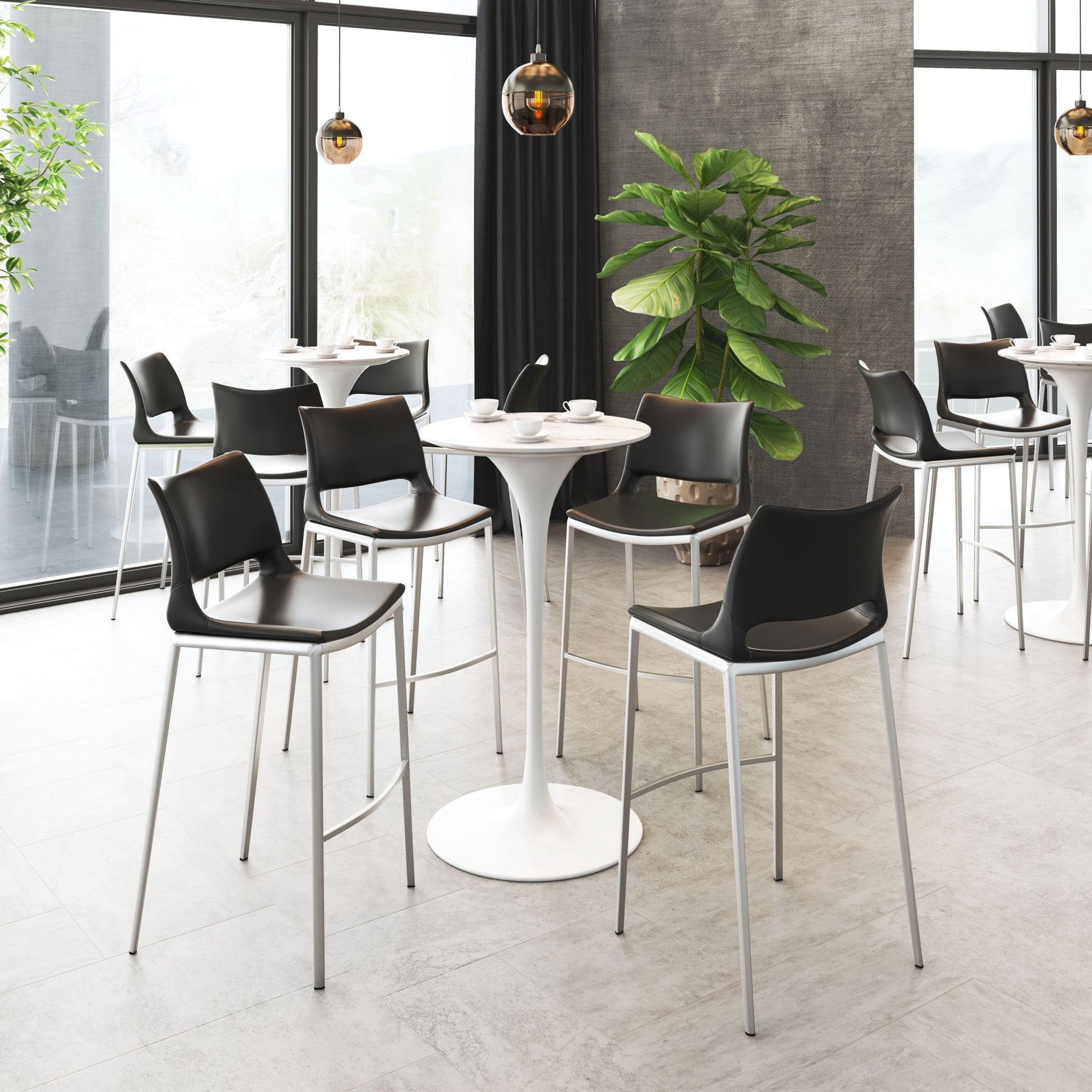 HomeRoots 29" Black And Silver Steel Low Back Bar Height Chairs in Set of Two