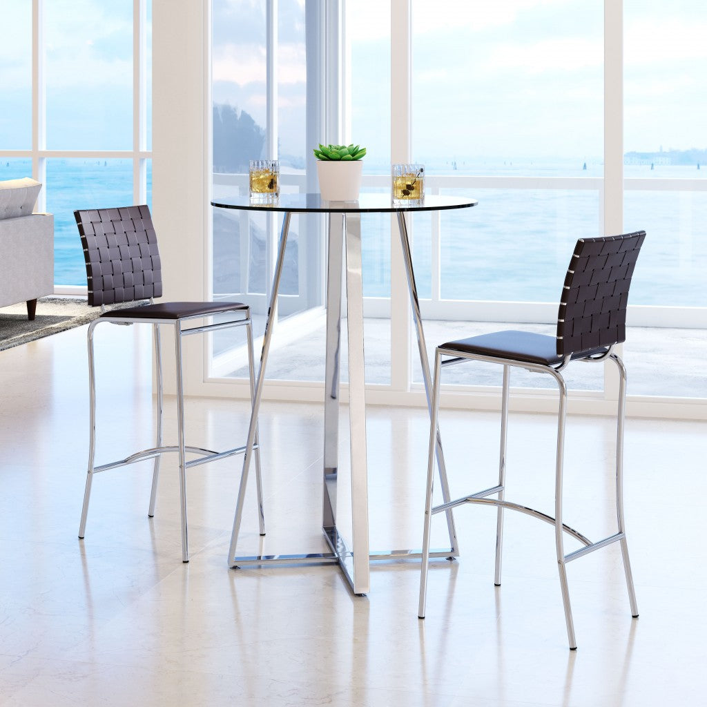 HomeRoots 29" Black And Silver Steel Low Back Bar Height Chairs in Set of Two